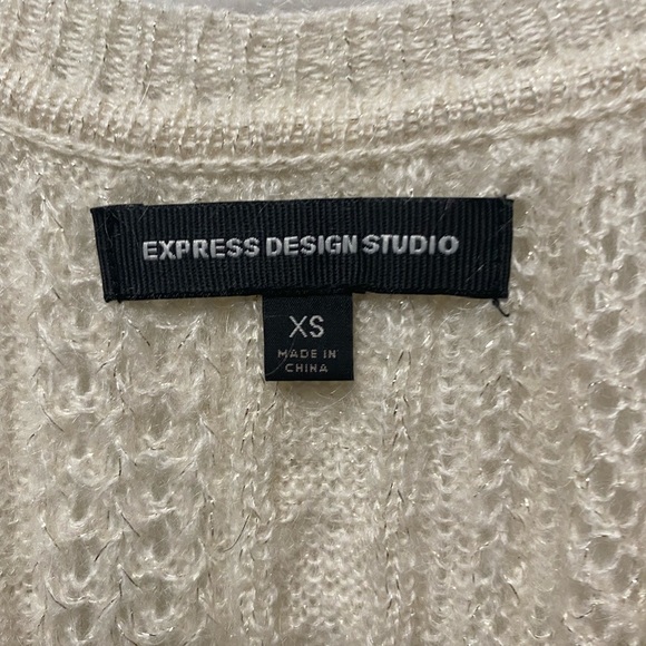 Express Design Studio XS Cream Short Sleeve Scoop Neck Open Knit Sweater Women's - Picture 4 of 7